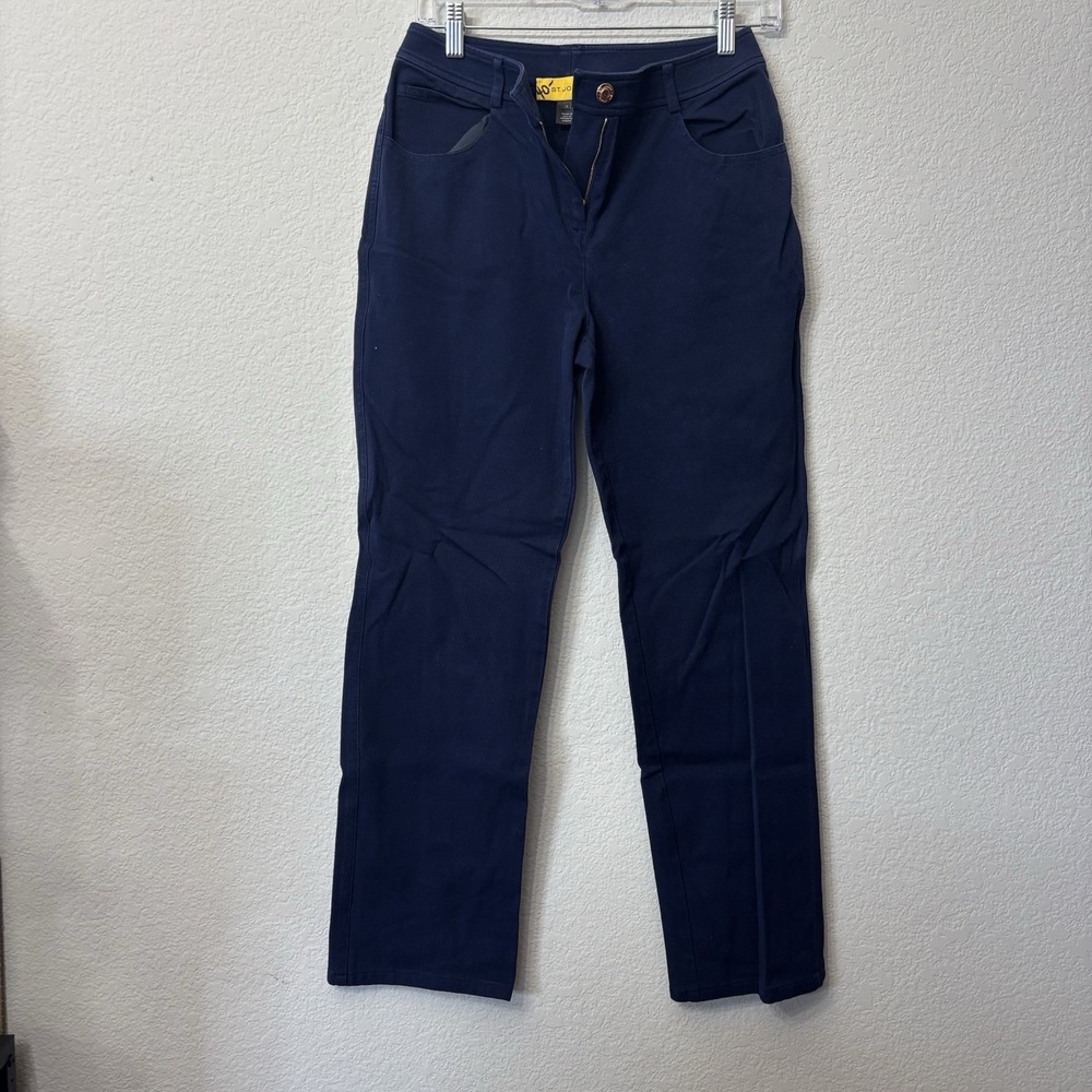Vintage St. John Women's Santana Knit Wool Blend Blue Pants Size 2 Straight Leg